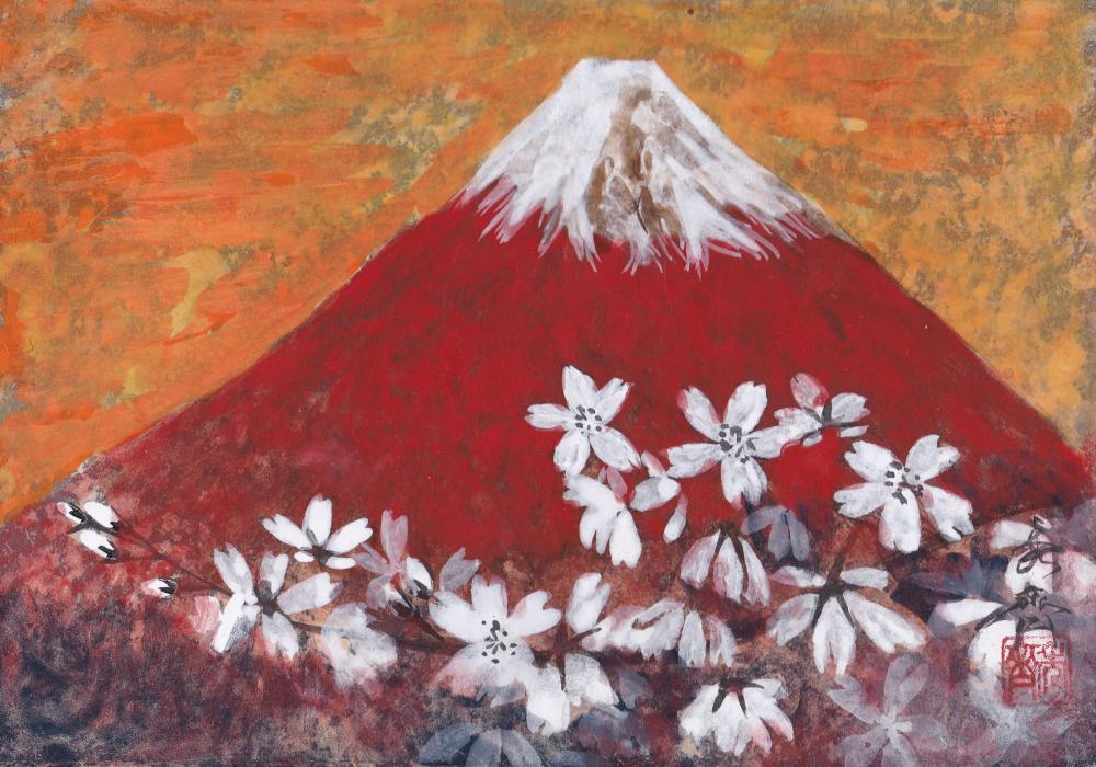赤富士と桜